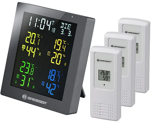 Гигрометр Bresser ClimaTemp Hygro Quadro с тремя датчиками, серый картинка