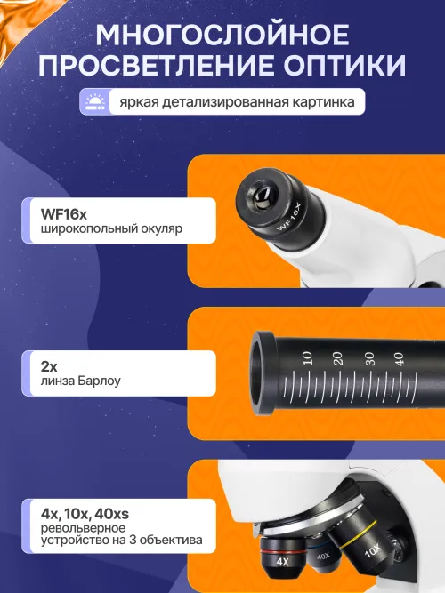 Микроскоп Levenhuk Rainbow D50L PLUS, 2 Мпикс, Moonstone\Лунный камень фотография