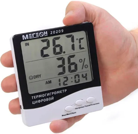 Термогигрометр цифровой МЕГЕОН с выносным датчиком, настольный (20209) фотография