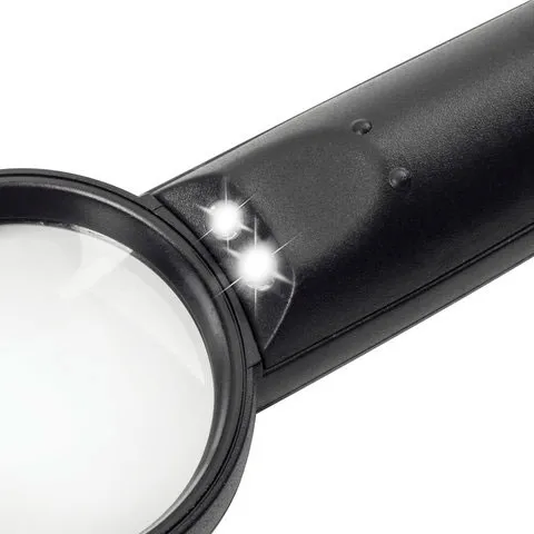 Лупа BRAUBERG ручная 5x, 50 мм, с подсветкой, черная (454128) изображение