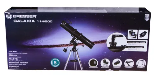 Телескоп Bresser Galaxia 114/900 EQ, с адаптером для смартфона фотография