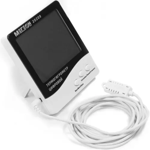 Термогигрометр цифровой МЕГЕОН с выносным датчиком, настольный (20209) фото