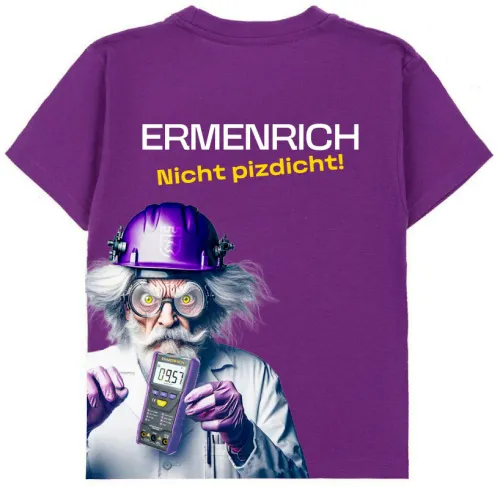 Фирменная футболка Ermenrich «Nicht pizdicht! Сумасшедший электрик», фиолетовая, размер L изображение