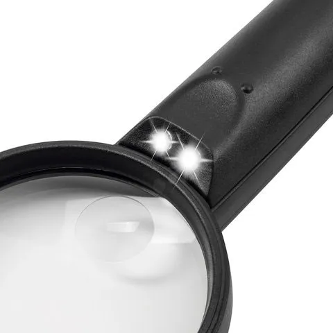 Лупа BRAUBERG ручная 4x, 65 мм, с подсветкой, черная (454129) изображение