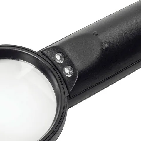 Лупа BRAUBERG ручная 5x, 50 мм, с подсветкой, черная (454128) фотография